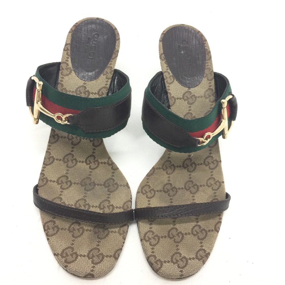 Gucci beige Horsebit Web Slide Sandals 1990’s
